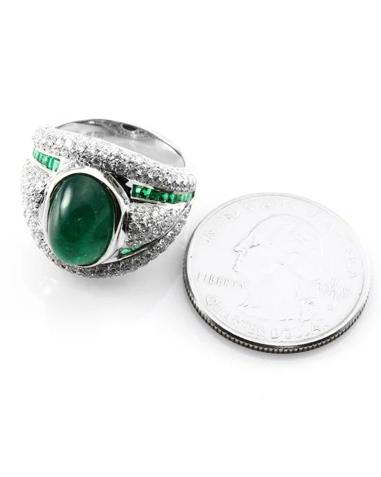 6.65ct Emerald & 2.53ctw Pave Diamond Statement Ring in 18K White Gold - Image 5