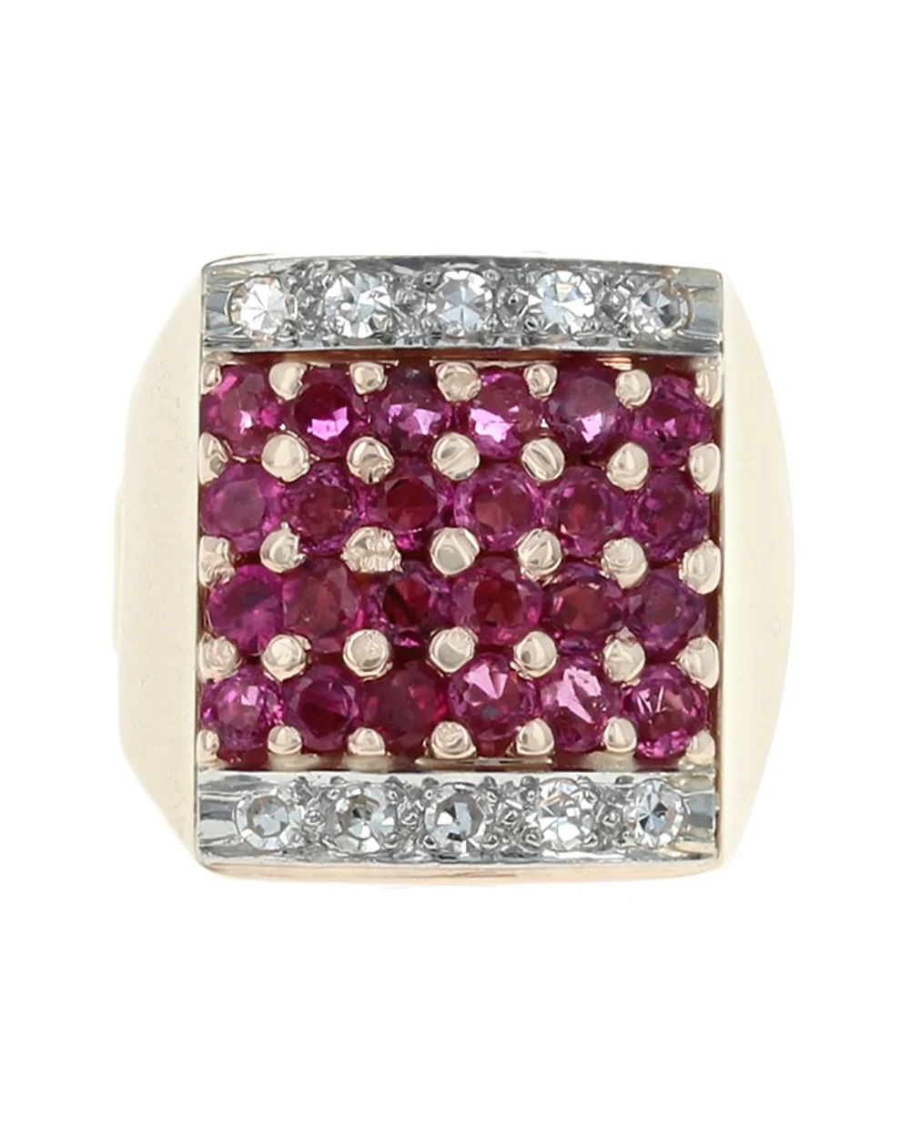 6 Row Ruby and Diamond Square Top Ring in Yellow Gold - Image 2