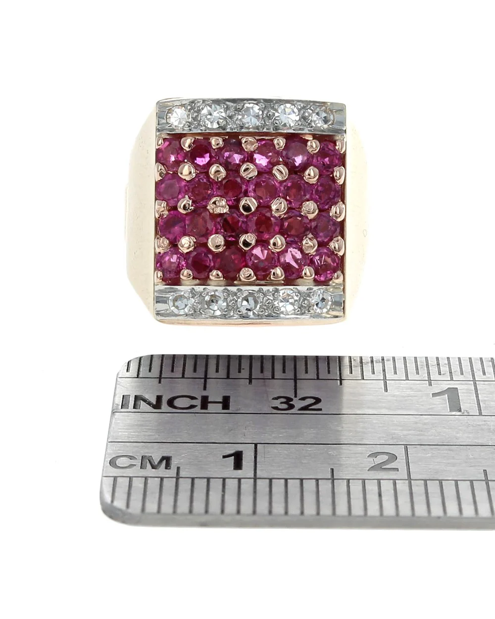 6 Row Ruby and Diamond Square Top Ring in Yellow Gold - Image 3