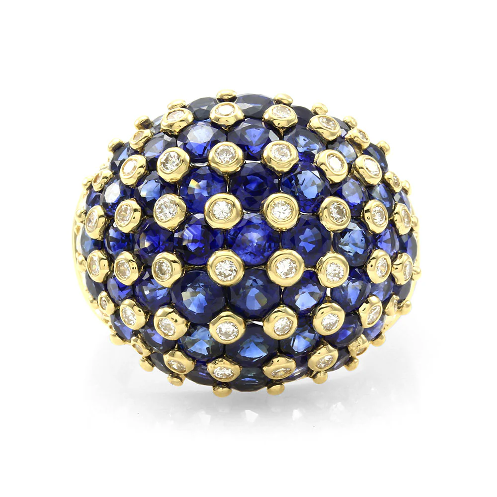 7.95ctw Sapphire & 0.93ctw Diamond Dome Ring in 18K Yellow Gold - Image 2
