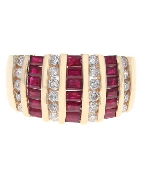 7 Row Ruby and Diamond Tapered Band in Yellow Gold - Image 2