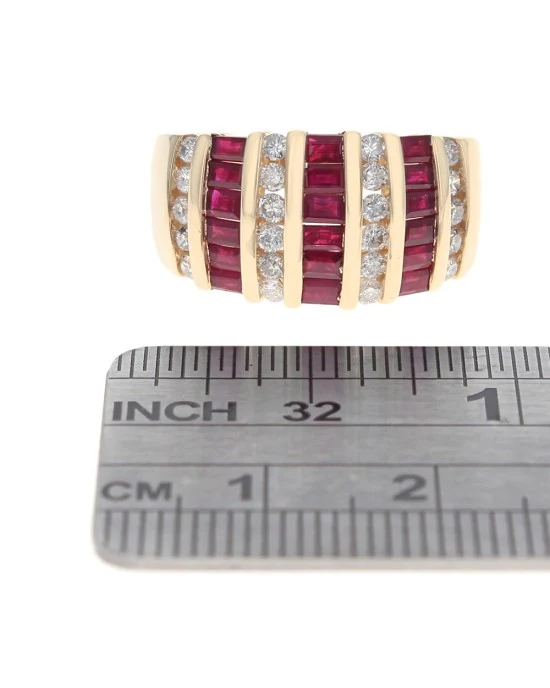 7 Row Ruby and Diamond Tapered Band in Yellow Gold - Image 3