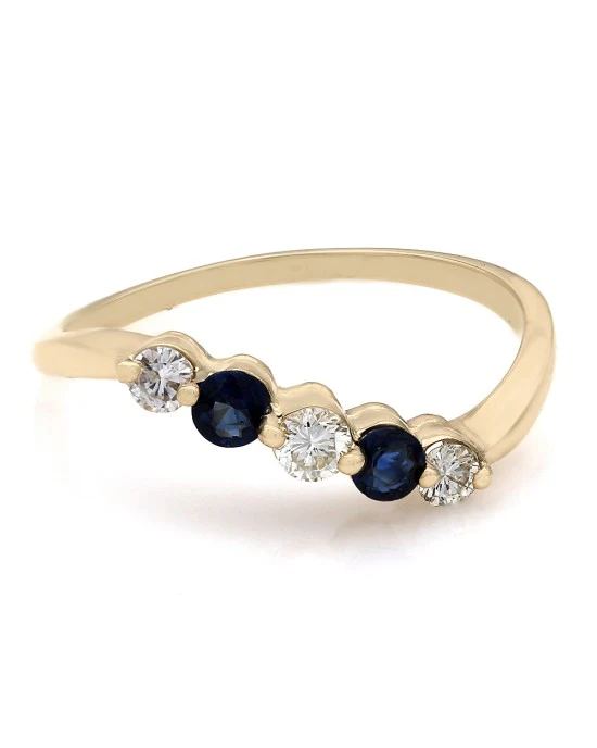 Alternating Diamond and Sapphire Stack Ring - Image 2