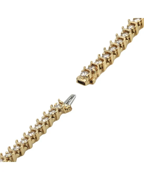 Alternating Diamond S Curve Link Inline Bracelet in Yellow Gold - Image 2