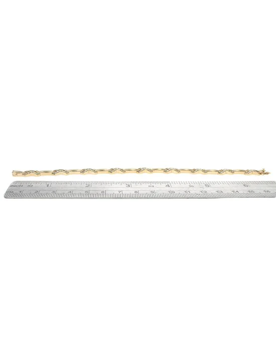 Alternating Diamond X Fluted Barrel Link Inline Bracelet in Yellow Gold - Image 3