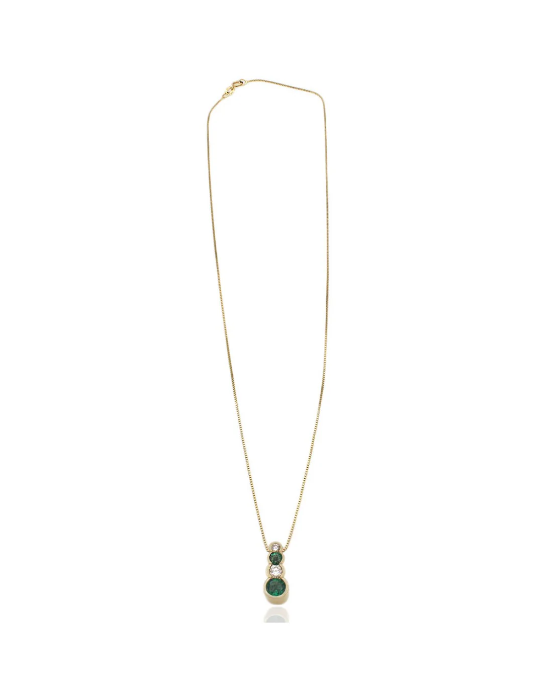 Alternating Emerald and Diamond Drop Necklace in Yellow Gold
