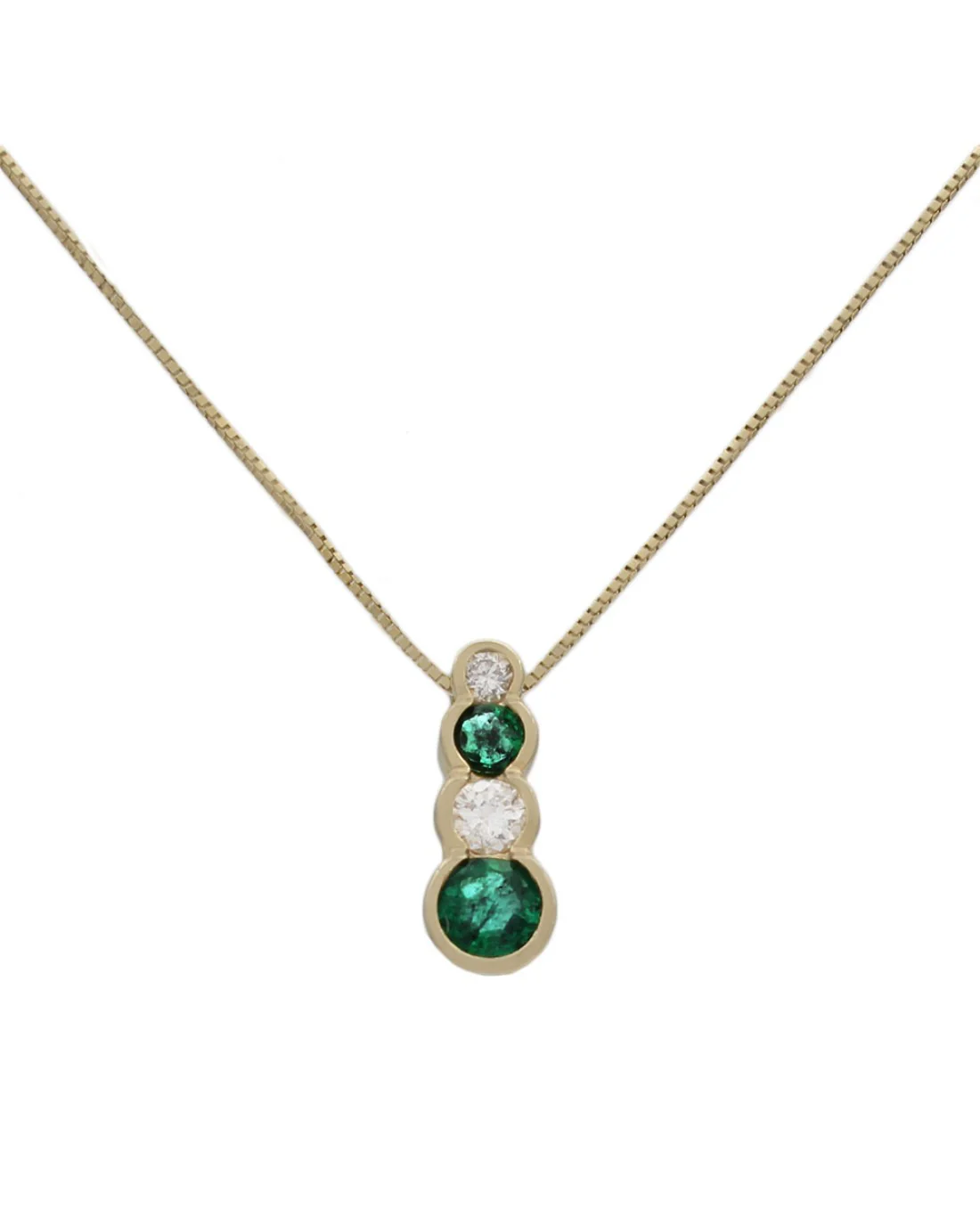 Alternating Emerald and Diamond Drop Necklace in Yellow Gold - Image 2