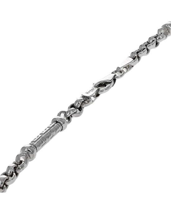 Alternating Rectangular Etched Greek Key Link Rolo Chain Necklace in White Gold - Image 2
