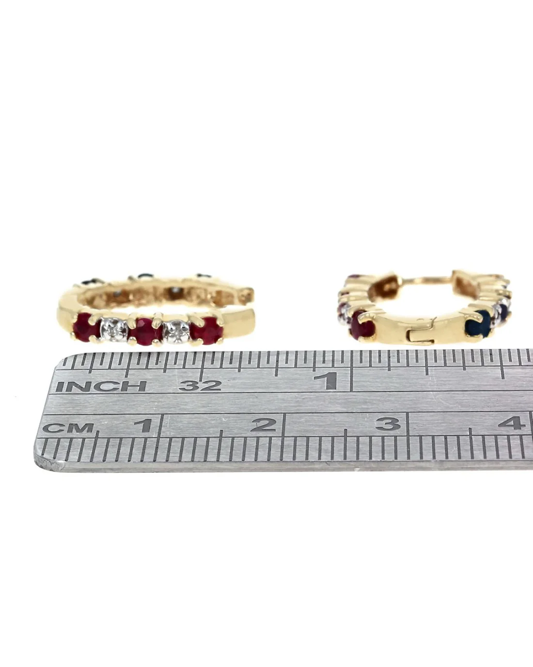 Alternating Ruby, Sapphire and Diamond Earrings - Image 3