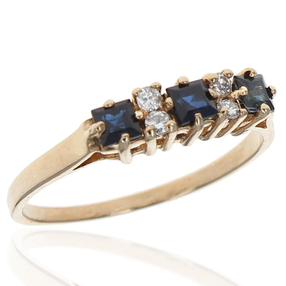 14K Yellow Gold Alternating Sapphire and Diamond Ring