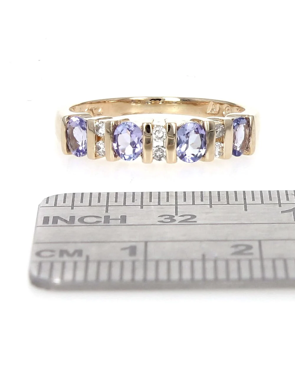 Alternating Tanzanite and Diamond Ring in Yellow Gold - Image 3