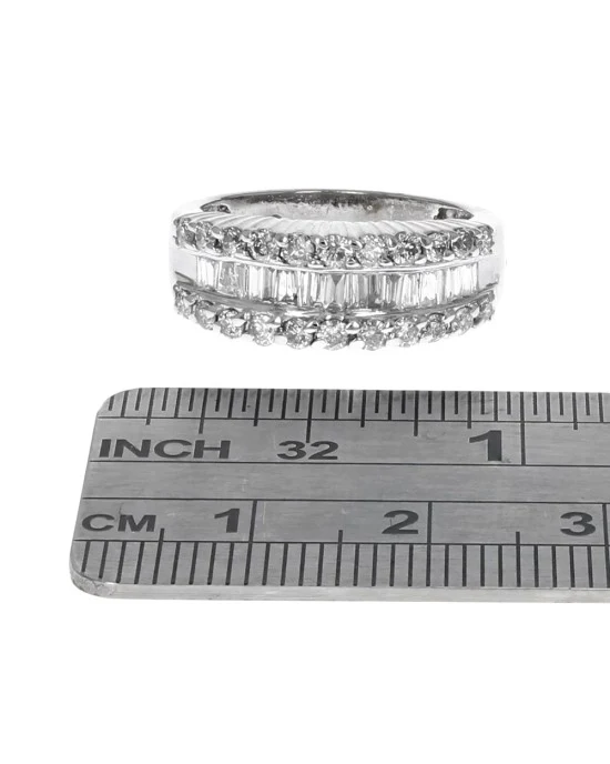 Alternating Three Row Diamond Tapered Ring in White Gold - Image 3