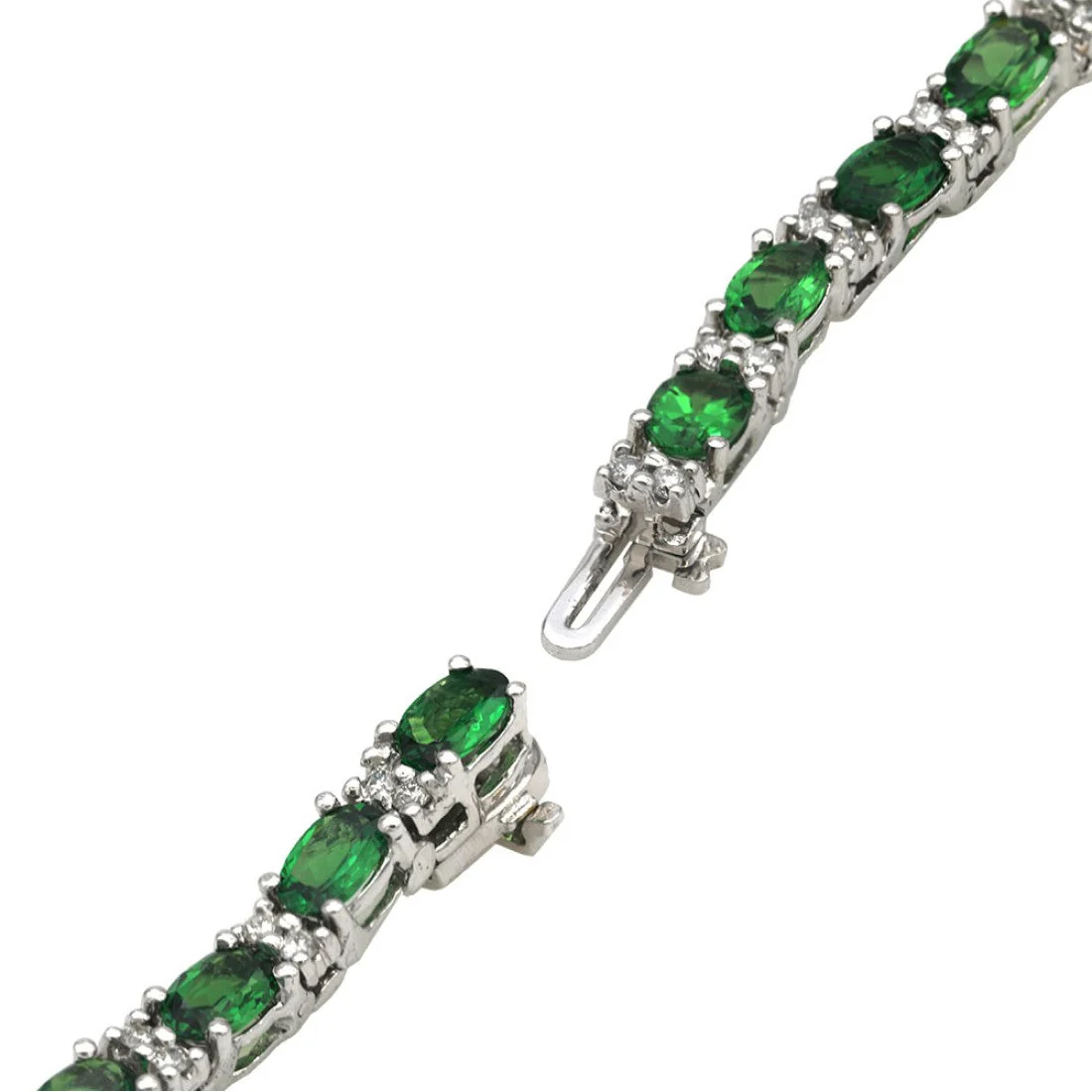 14K White Gold Alternating Tsavorite and Diamond Inline Bracelet - Image 2