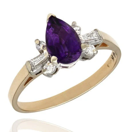 14K White and Yellow Gold Amethyst and Diamond Ring
