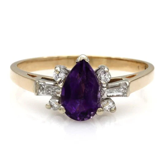 14K White and Yellow Gold Amethyst and Diamond Ring - Image 2