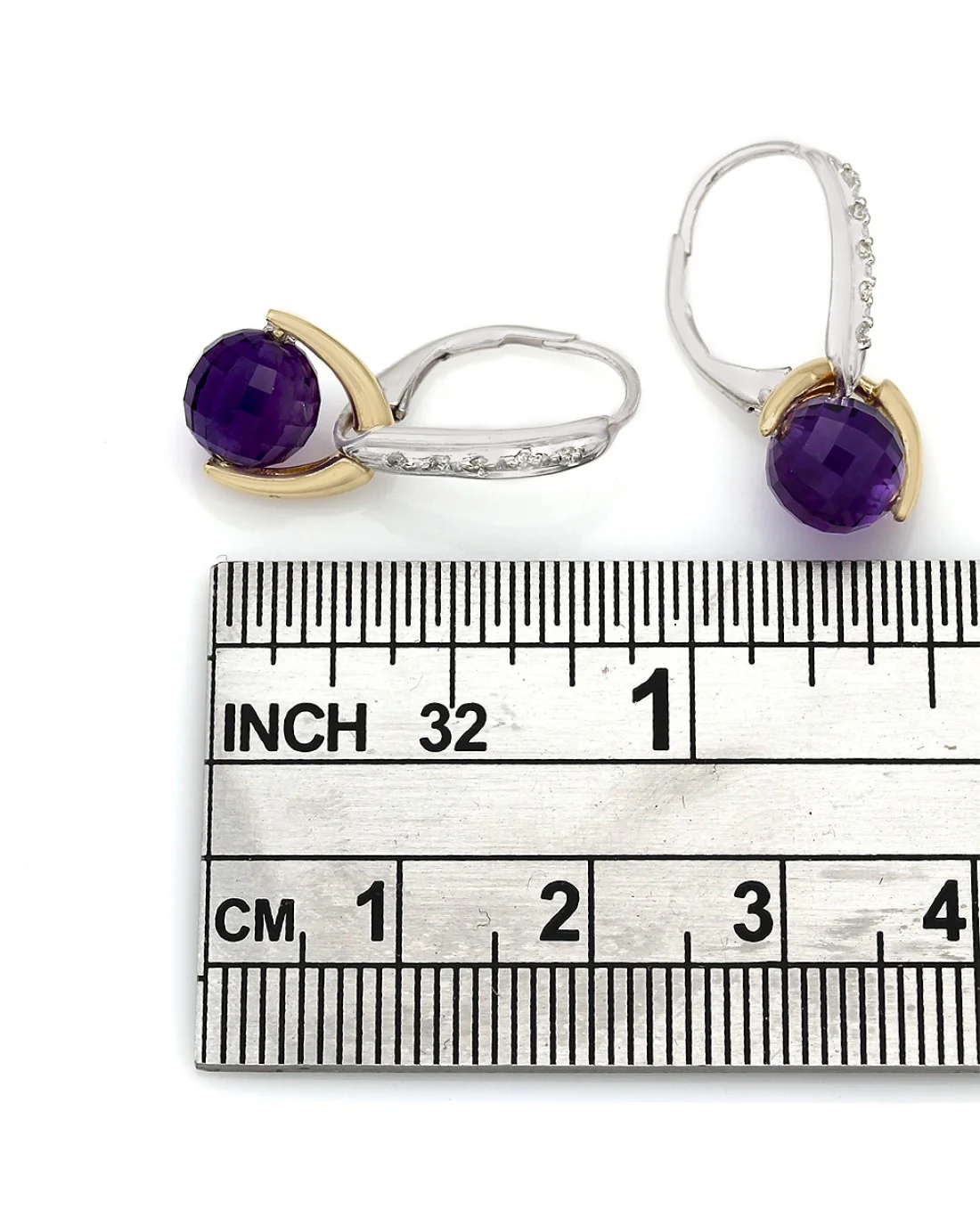 Amethyst Ball and Diamond Drop Earrings - Image 3