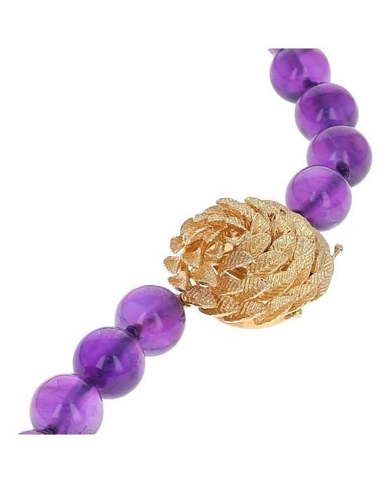 Amethyst Bead Necklace with Foliate Motif Clasp - Image 2