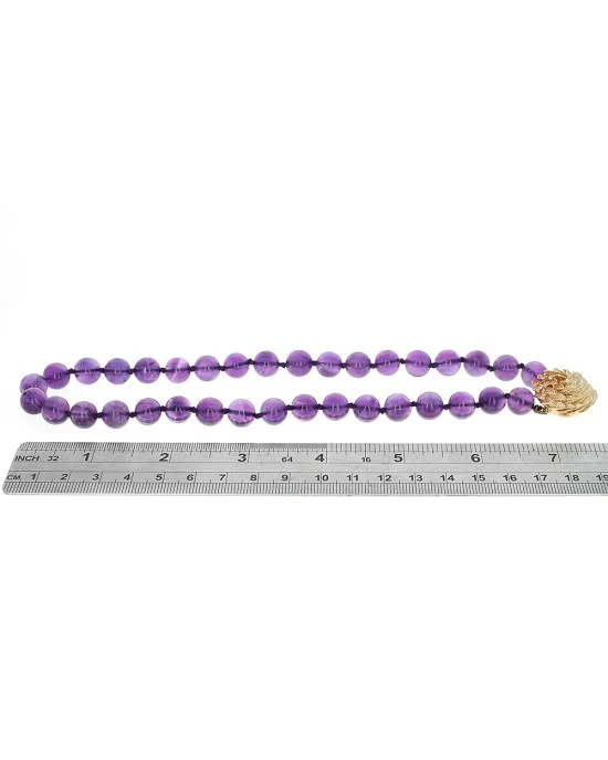 Amethyst Bead Necklace with Foliate Motif Clasp - Image 3