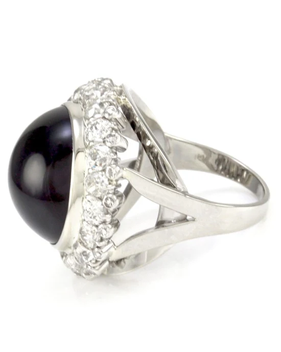Amethyst Cabochon Diamond Halo Ring in White Gold - Image 4