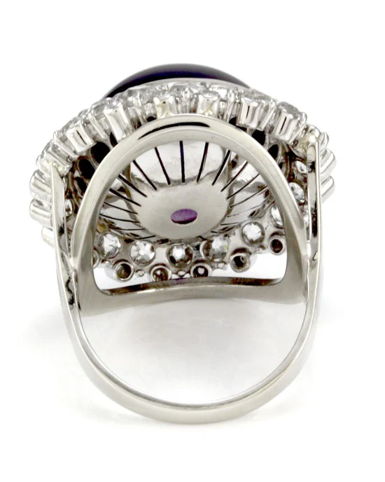 Amethyst Cabochon Diamond Halo Ring in White Gold - Image 6