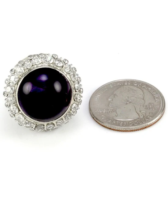 Amethyst Cabochon Diamond Halo Ring in White Gold - Image 7