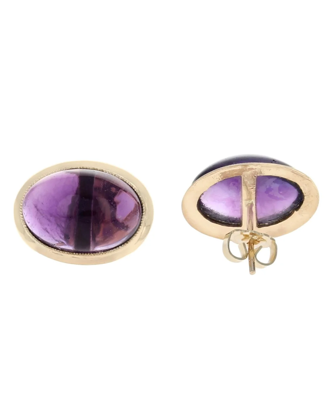 Amethyst Oval Cabochon Stud Earrings - Image 2