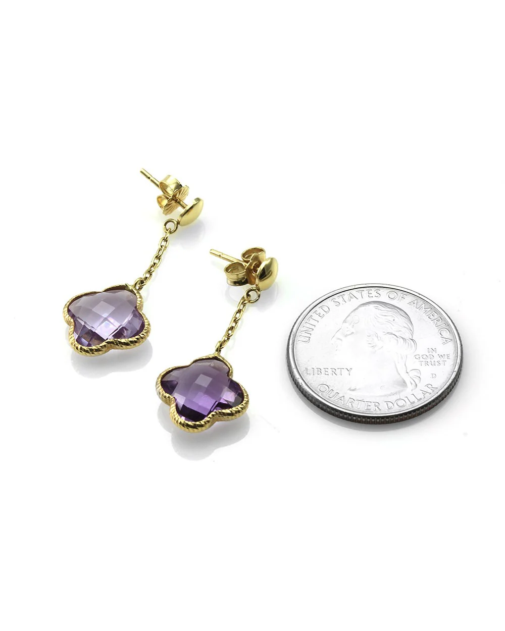 Amethyst Quatrefoil Drop Earrings in Gold - Image 2
