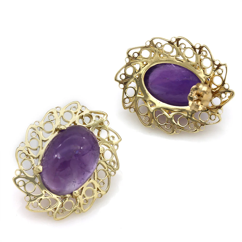 Amethyst Scroll Edge Oval Earrings - Image 2