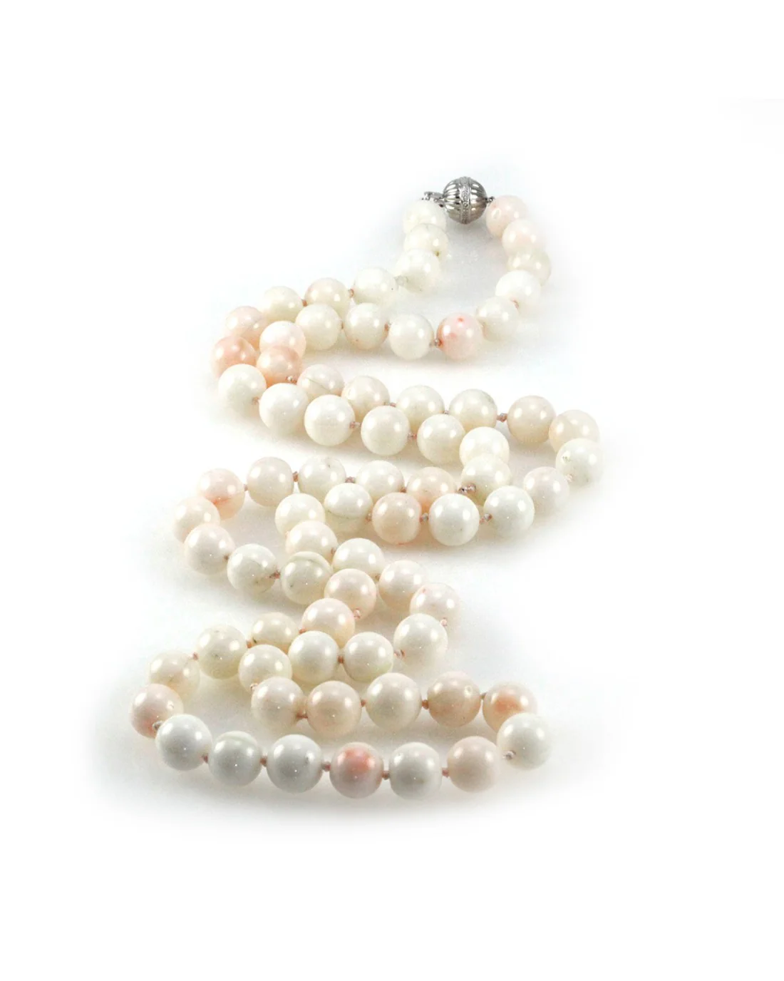 Angelskin Coral Beaded Strand/ Necklace with 14K White Gold and Diamond Clasp - Image 2