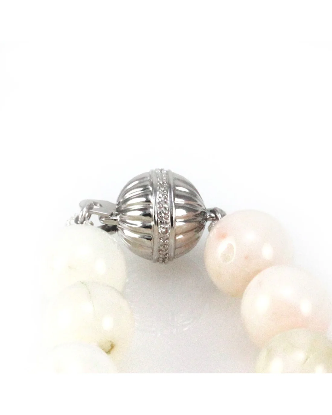 Angelskin Coral Beaded Strand/ Necklace with 14K White Gold and Diamond Clasp - Image 3