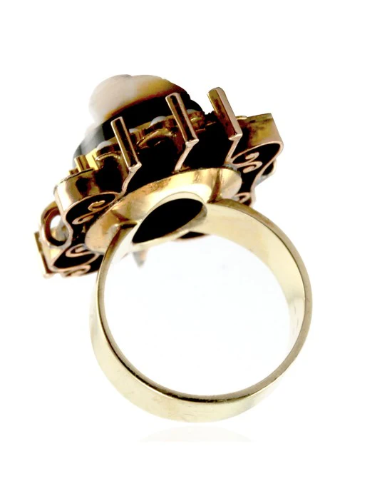 Antique Cameo Ring with Seed Pearls in 12K/ 14K Yellow Gold - Image 5