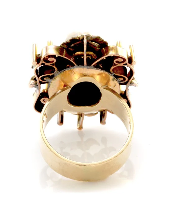 Antique Cameo Ring with Seed Pearls in 12K/ 14K Yellow Gold - Image 6