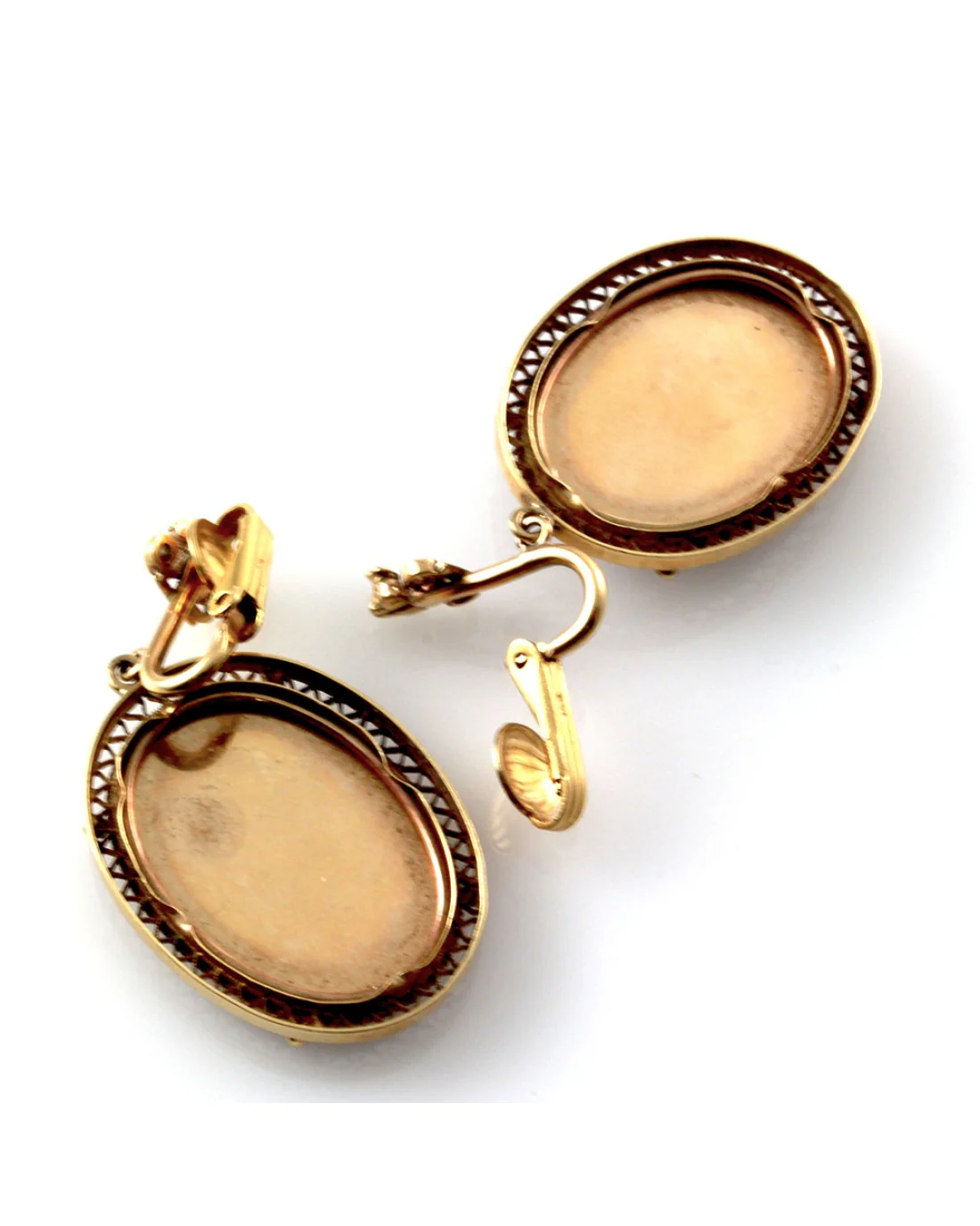 Antique Hand Painted Micro Portrait Clip-On Earrings in 10K Yellow Gold - Image 5