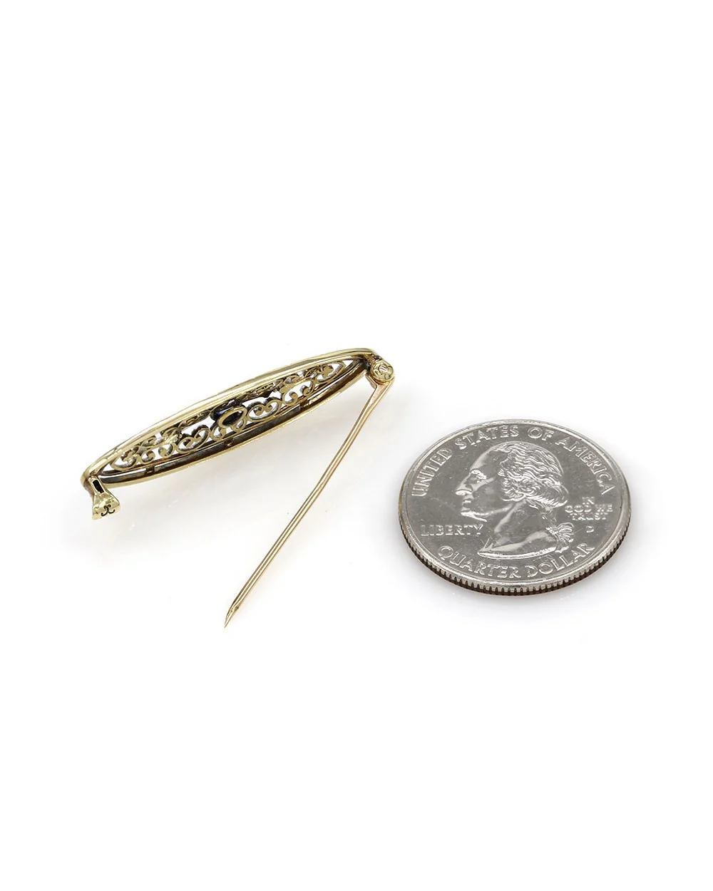 Antique Sapphire Filigree Gold and Platinum Pin - Image 2