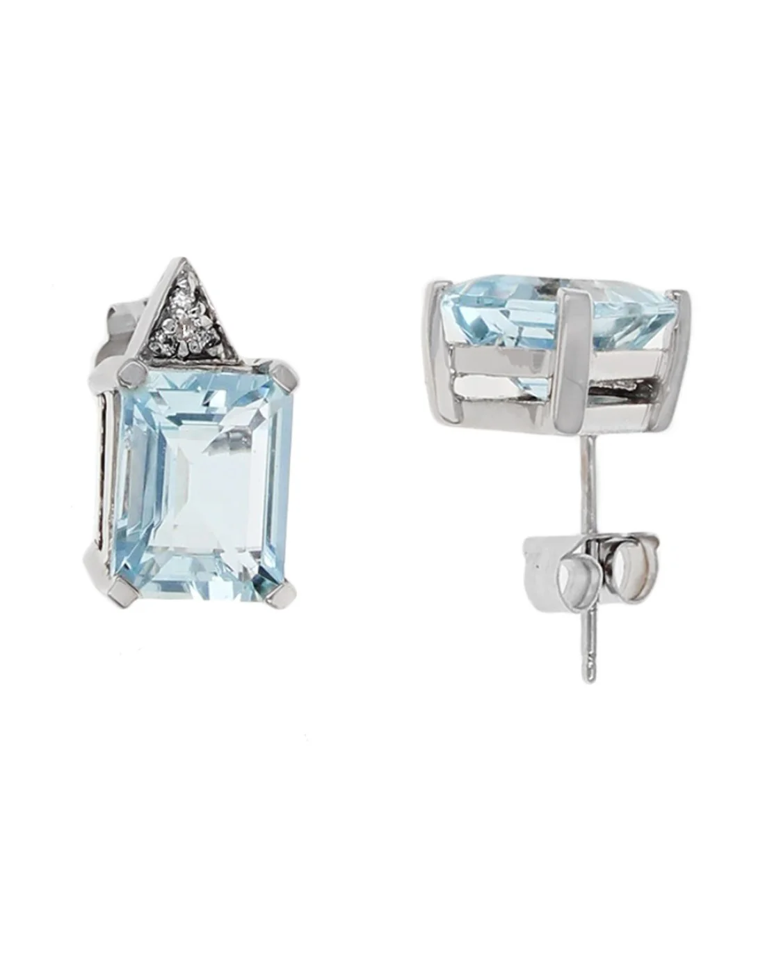 Aquamarine and Diamond Accent Stud Earrings - Image 2