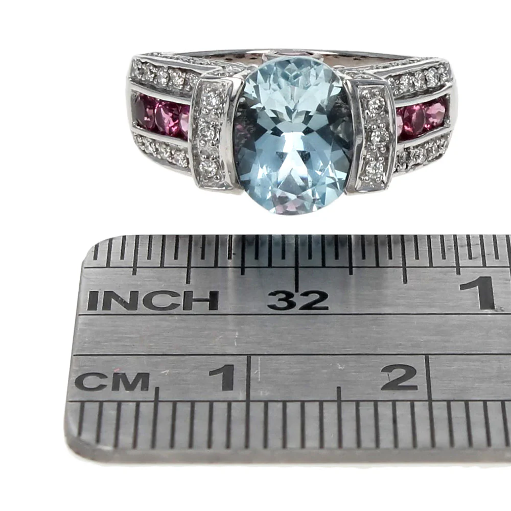 Aquamarine, Pink Tourmaline and Diamond Fashion Ring - Image 3