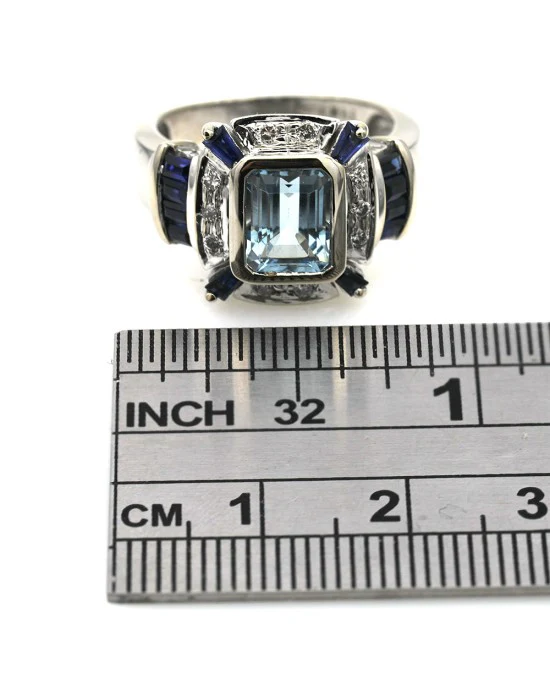 Aquamarine, Sapphire and Diamond Fashion Ring - Image 3