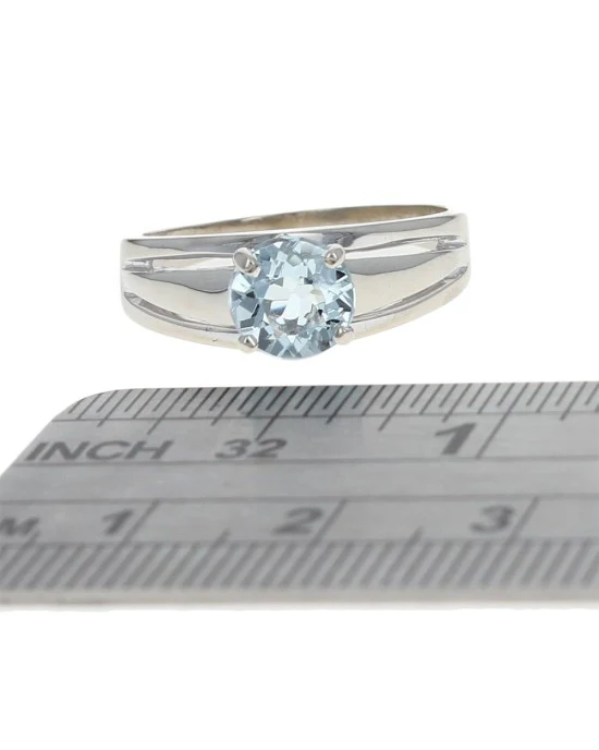 Aquamarine Solitaire Tapered Ring - Image 3