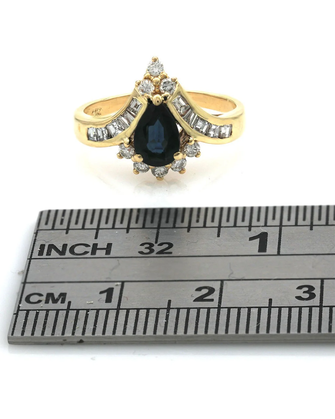 Australian Blue Sapphire and Mixed Cut Diamond Chevron Motif Ring - Image 3