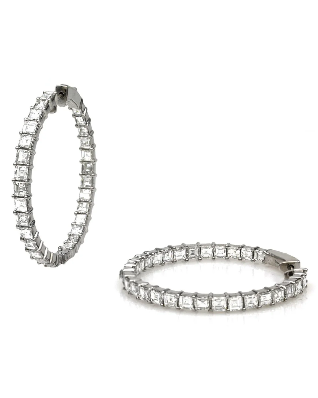 Baguette Diamond Inside Outside Hoops - Image 2