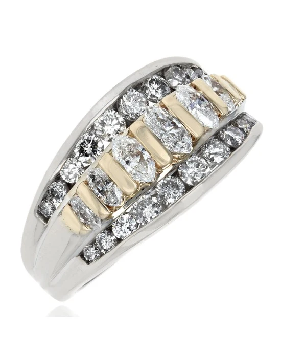 Bar Set Marquise and Round Diamond Ring