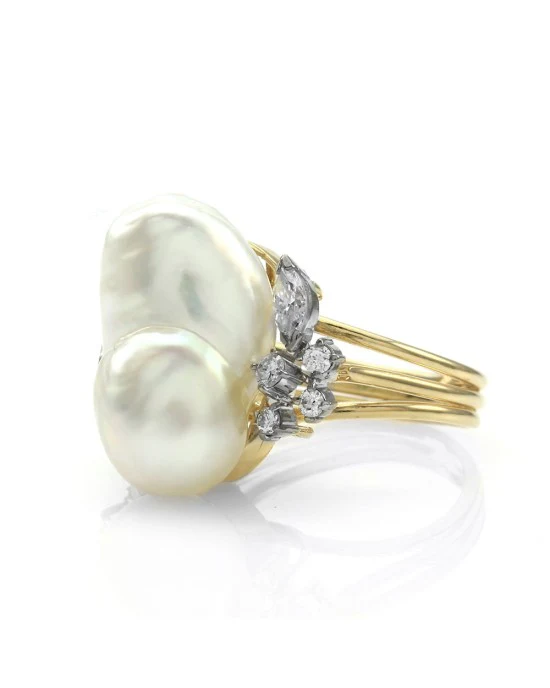 Baroque South Sea Pearl Ring with Diamonds in Gold - Image 3