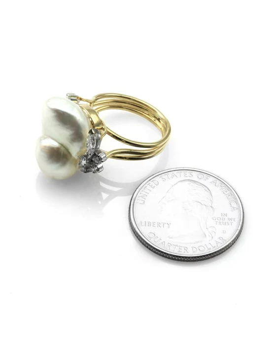Baroque South Sea Pearl Ring with Diamonds in Gold - Image 4