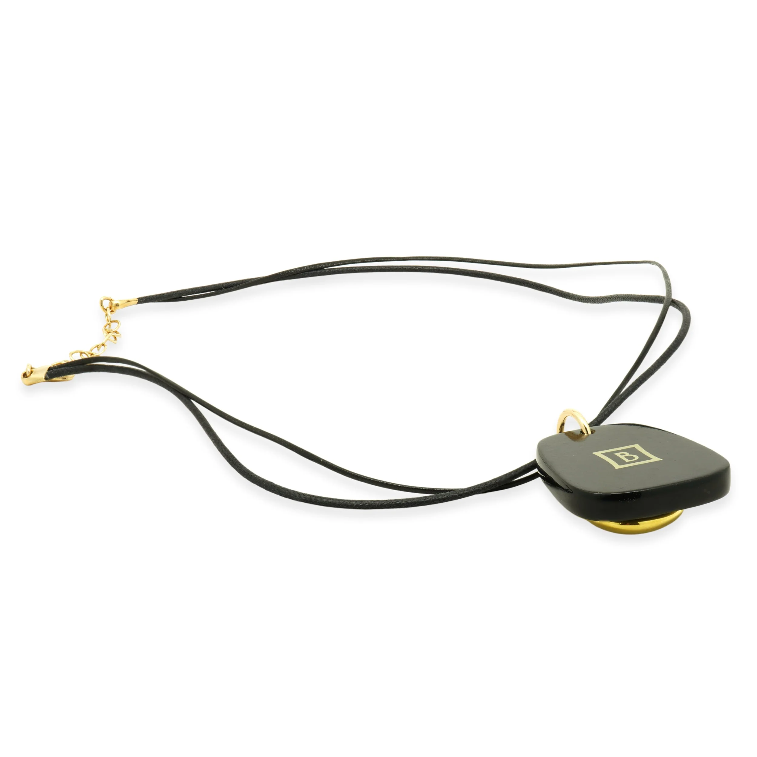 Bernardaud Brass Freeform Oval and Black Resin Pendant on Double Leather Cord Necklace 16.5" - Image 4