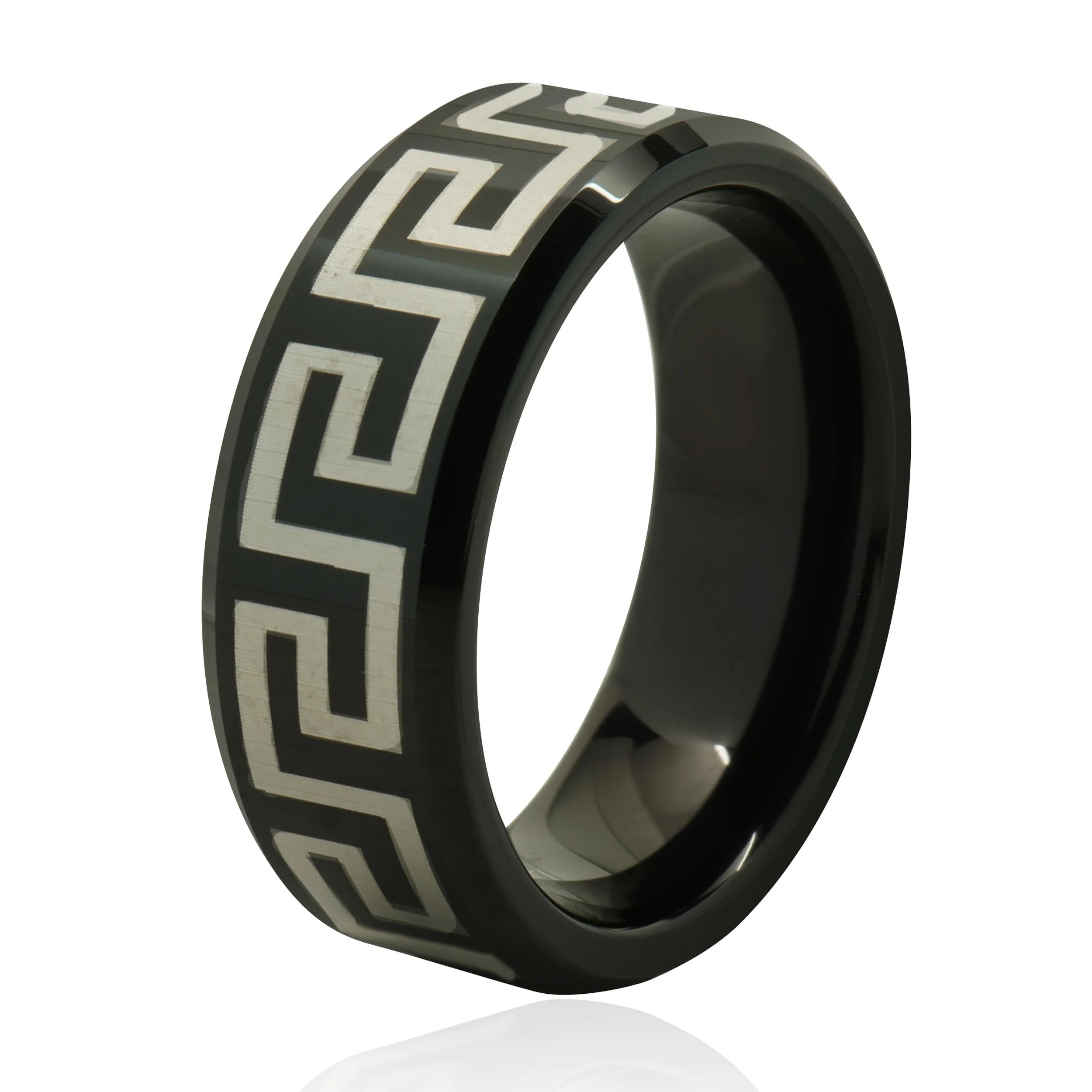 Black 8MM Tungsten Greek Key Band - Image 3