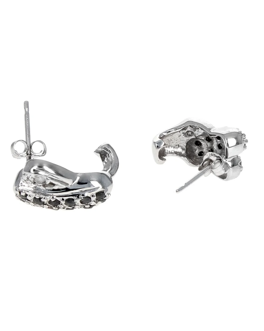 Black and White Diamond X Crossover Earrings in White Gold - Image 2