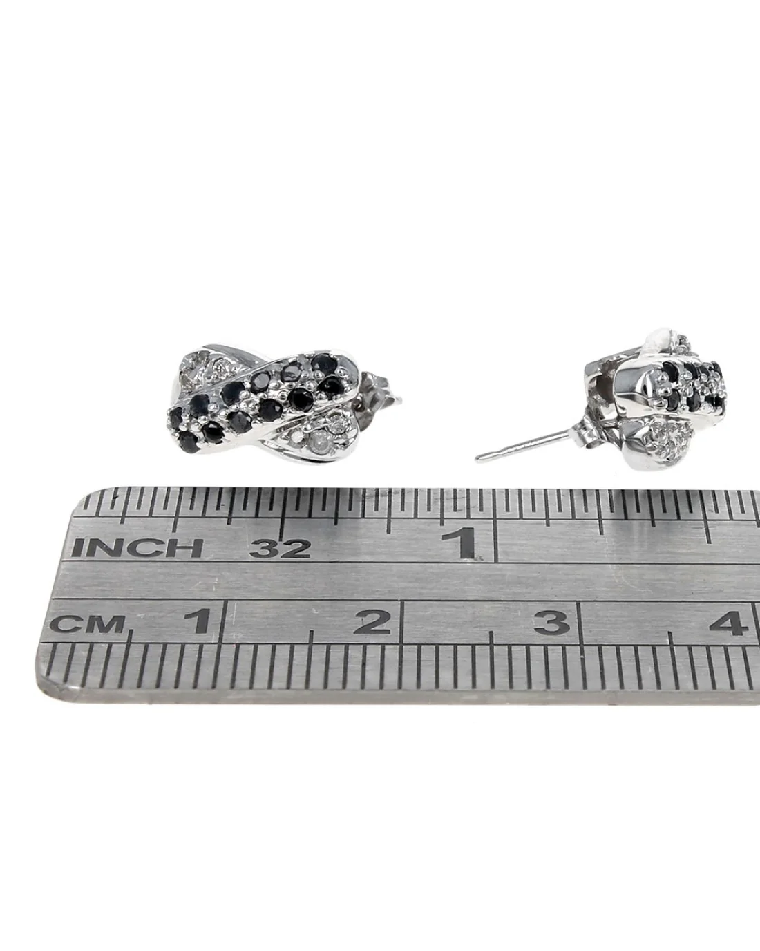 Black and White Diamond X Crossover Earrings in White Gold - Image 3
