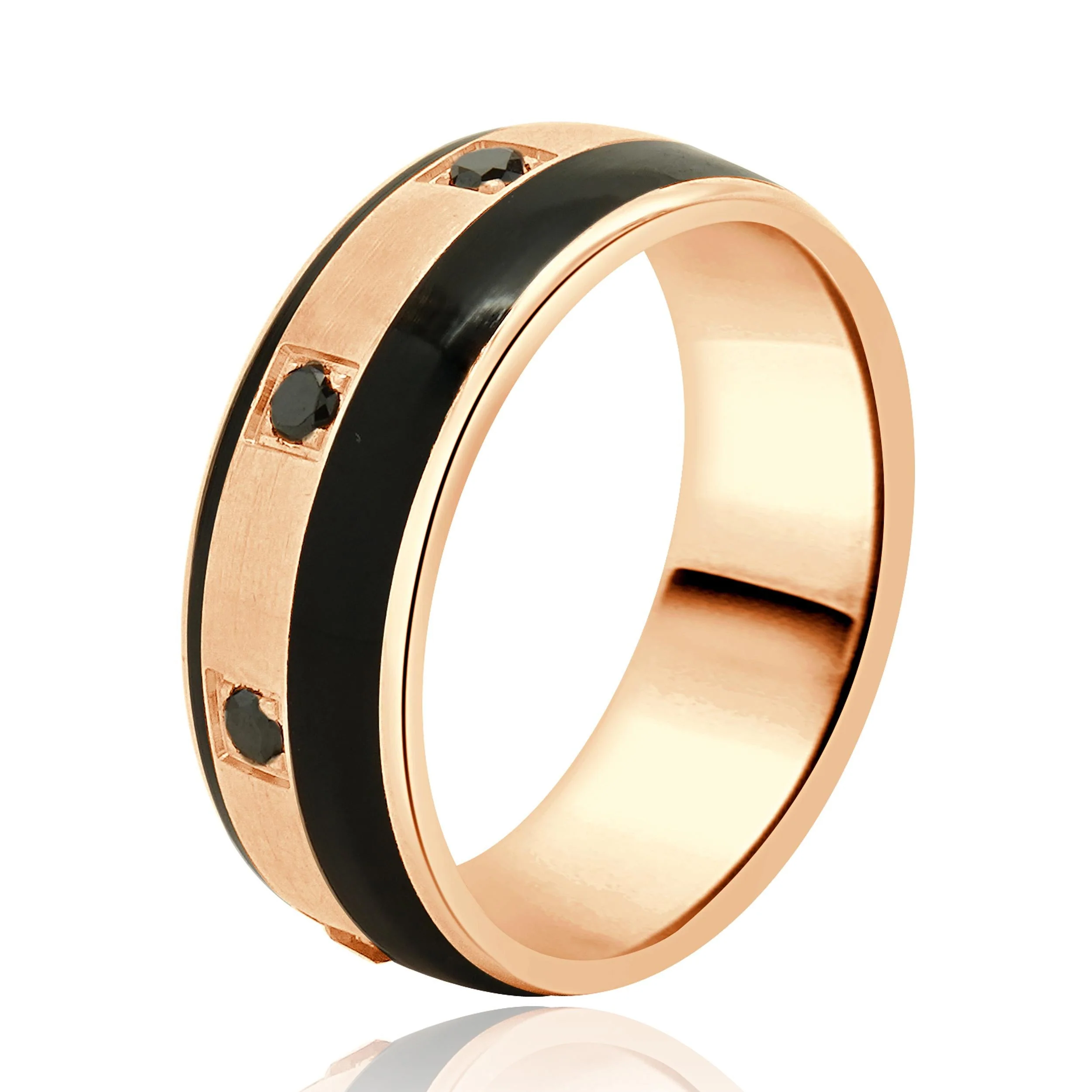 Bleu Royal 14 Karat Rose Gold Black Diamond and Carbon Striped Ring - Image 2