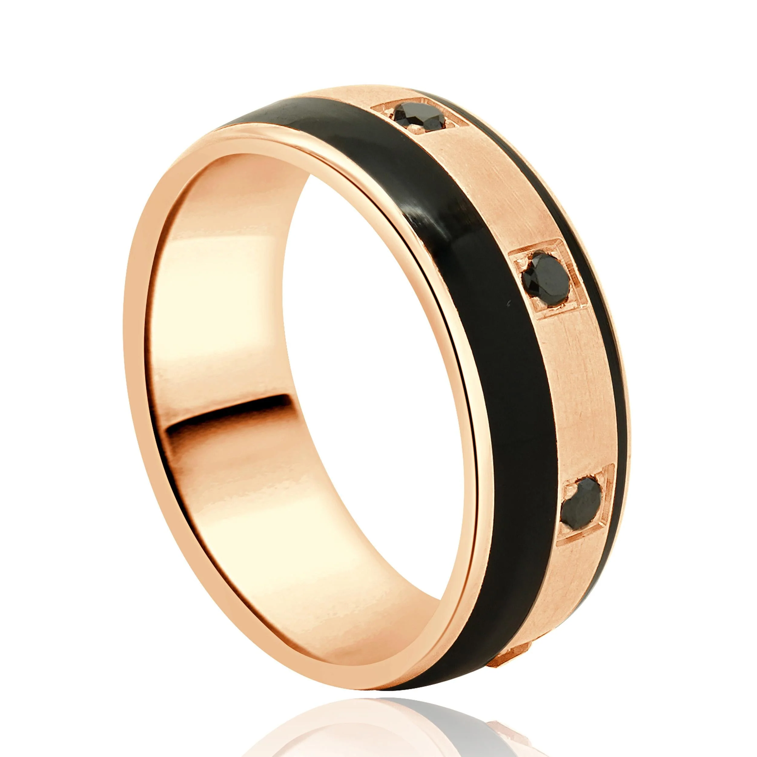 Bleu Royal 14 Karat Rose Gold Black Diamond and Carbon Striped Ring - Image 3