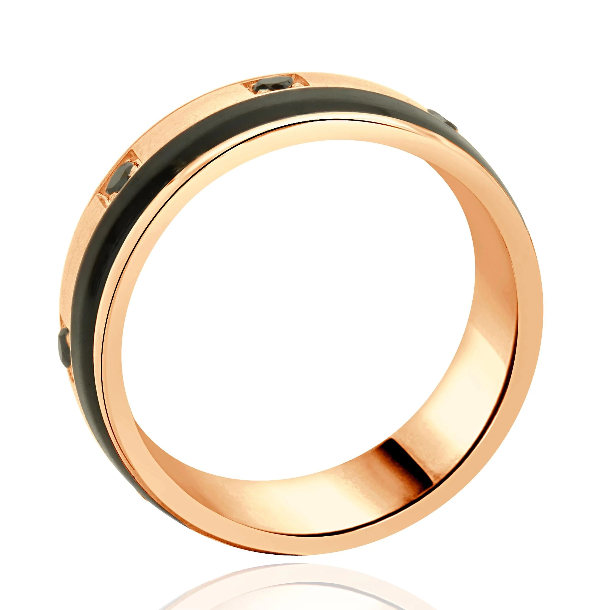 Bleu Royal 14 Karat Rose Gold Black Diamond and Carbon Striped Ring - Image 4